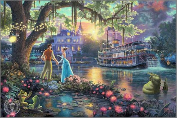 Thomas Kinkade Disney Dreams Open Edition Framed Classic Canvas:"Princess and the Frog"
