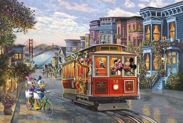 Thomas Kinkade Disney Limited Edition Giclee Print:"Mickey and Minnie in San Francisco"
