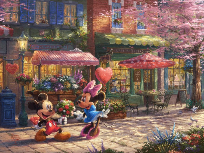 Thomas Kinkade Disney Limited Edition:"Mickey and Minnie - Sweetheart Cafe"