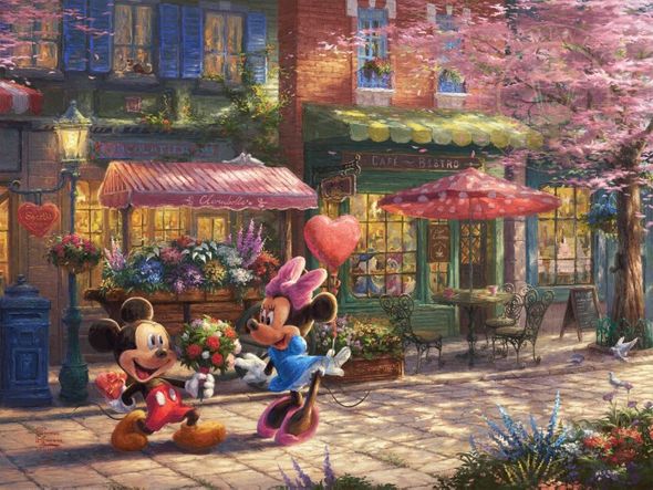 Thomas Kinkade Disney Limited Edition:"Mickey and Minnie - Sweetheart Cafe"