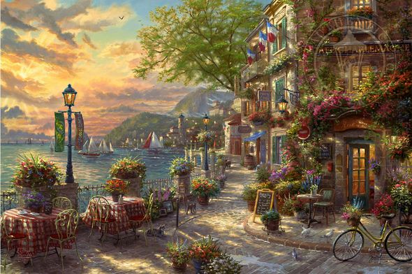 Thomas Kinkade Limited Edition Giclee on Paper and Canvas:"French Riviera Caf&eacute;"
