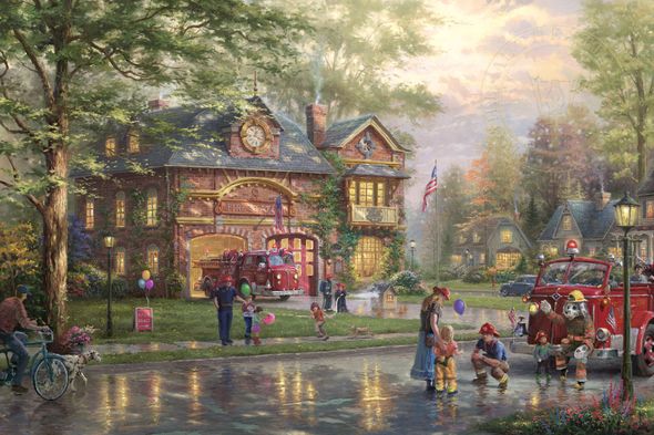 Thomas Kinkade Limited Edition Giclee on Paper and Canvas:"Hometown Firehouse"