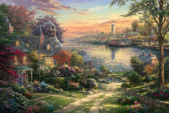 Thomas Kinkade Limited Edition Giclee on Paper and Canvas:"New England Harbor"