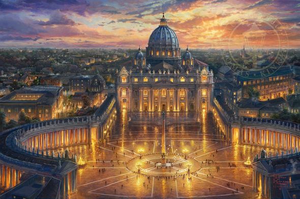 Thomas Kinkade Limited Edition Giclee Print and Hand Embellished Canvas:"Vatican Sunset"