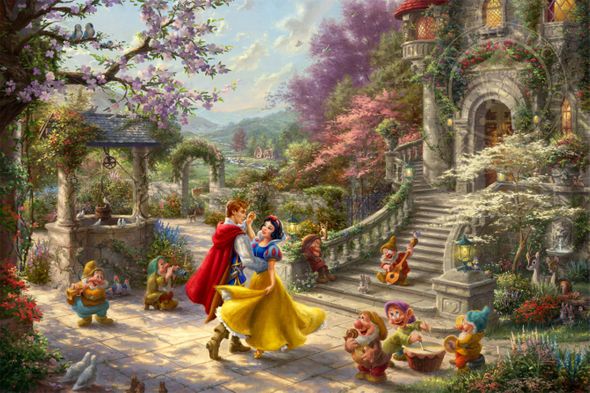 Thomas Kinkade Limited Edition Giclee Print / Hand Embellished Canvas:"Snow White Dancing in the Sunlight"