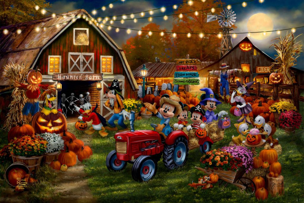 Thomas Kinakde Disney Limited Edition Giclee Print:"Disney Mickey and Minnie Pumpkin Festival"