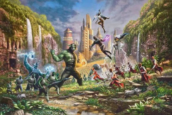 Thomas Kinkade Studios Limited Edition Marvel Fine Art Giclee:"Battle for Wakanda"