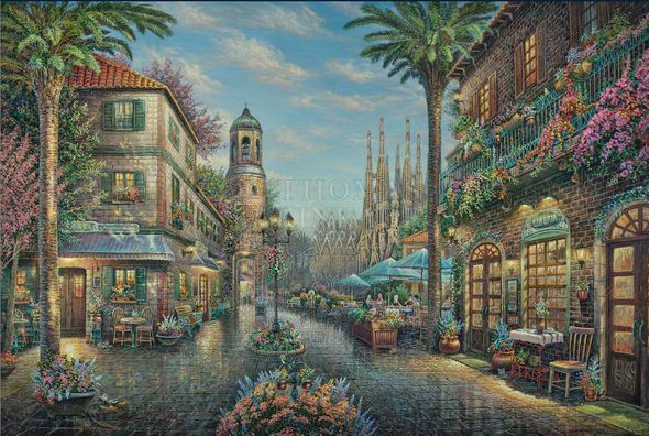 Thomas Kinkade Studios Limited Edition Giclee Fine Art:"Spanish Caf"
