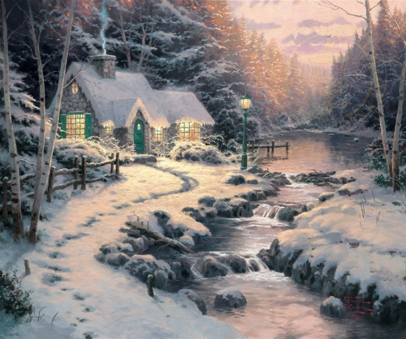 Thomas Kinkade Signed and Numbered Limited Edition Canvas: "Evening Glow"