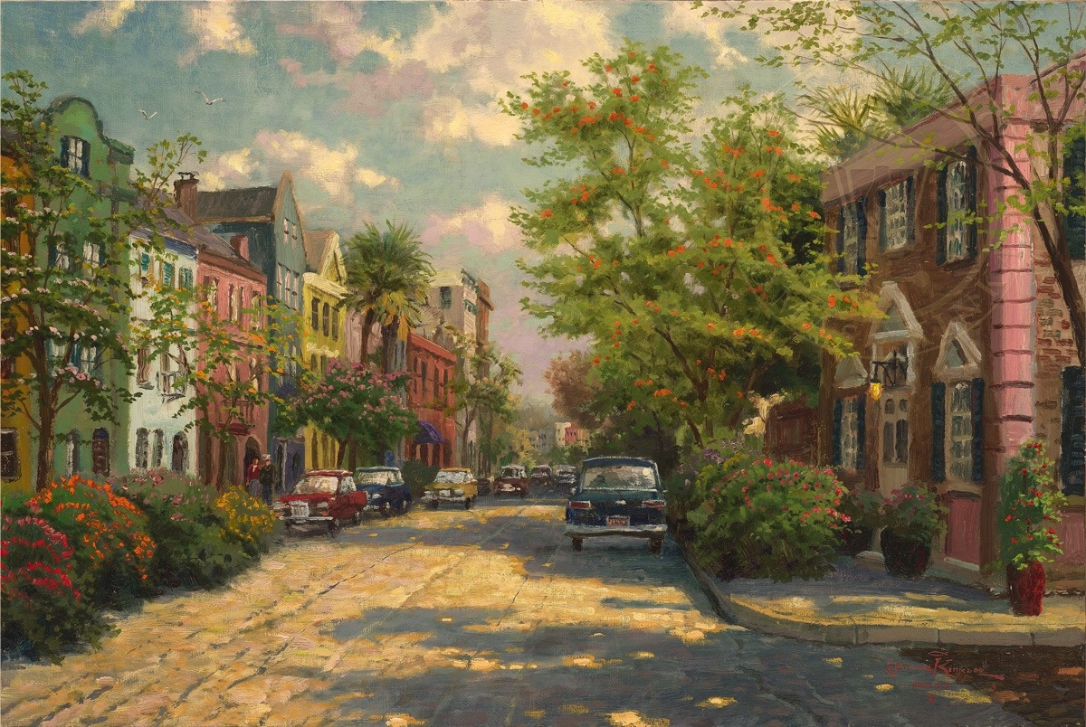 Thomas Kinkade Signed and Numbered Limited Edition Canvas:"Rainbow Row, Charleston"