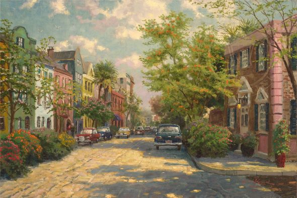 Thomas Kinkade Signed and Numbered Limited Edition Canvas:"Rainbow Row, Charleston"