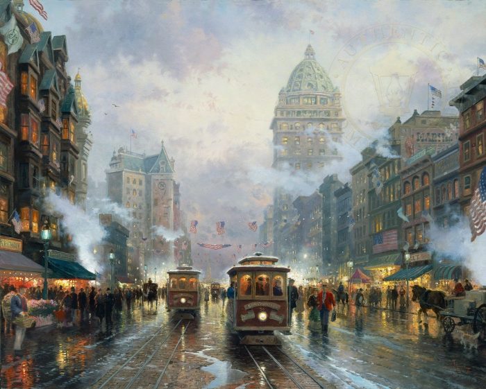 Thomas Kinkade Signed and Numbered Limited Edition Canvas:"San Francisco, Market Street"