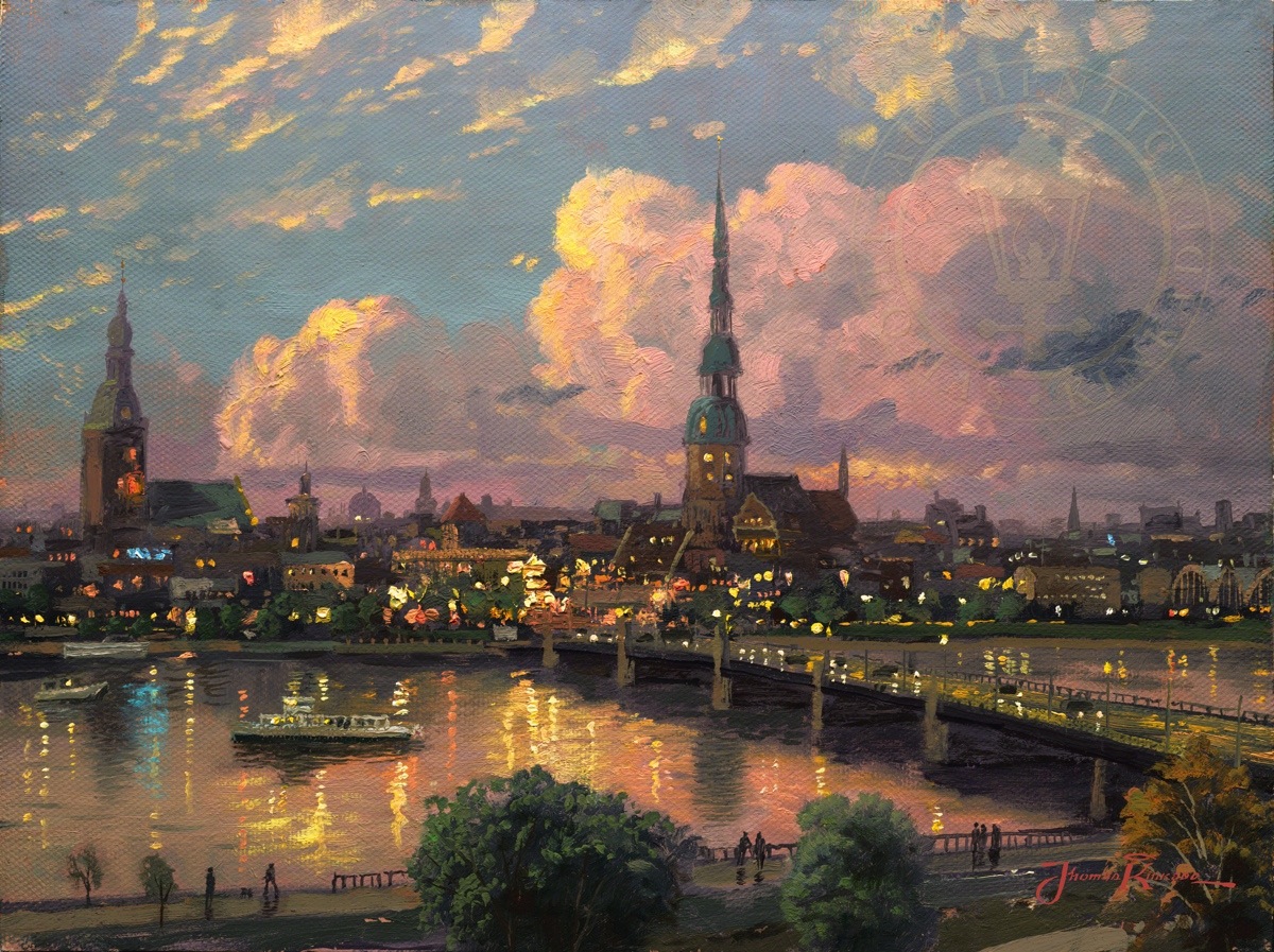 Thomas Kinkade Signed and Numbered Limited Edition Canvas:"Sunset Over Riga, Latvia "