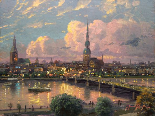 Thomas Kinkade Signed and Numbered Limited Edition Canvas:"Sunset Over Riga, Latvia "