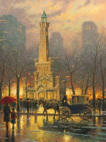 Thomas Kinkade Signed and Numbered Limited Edition:"Chicago, Winter at the Water Tower "