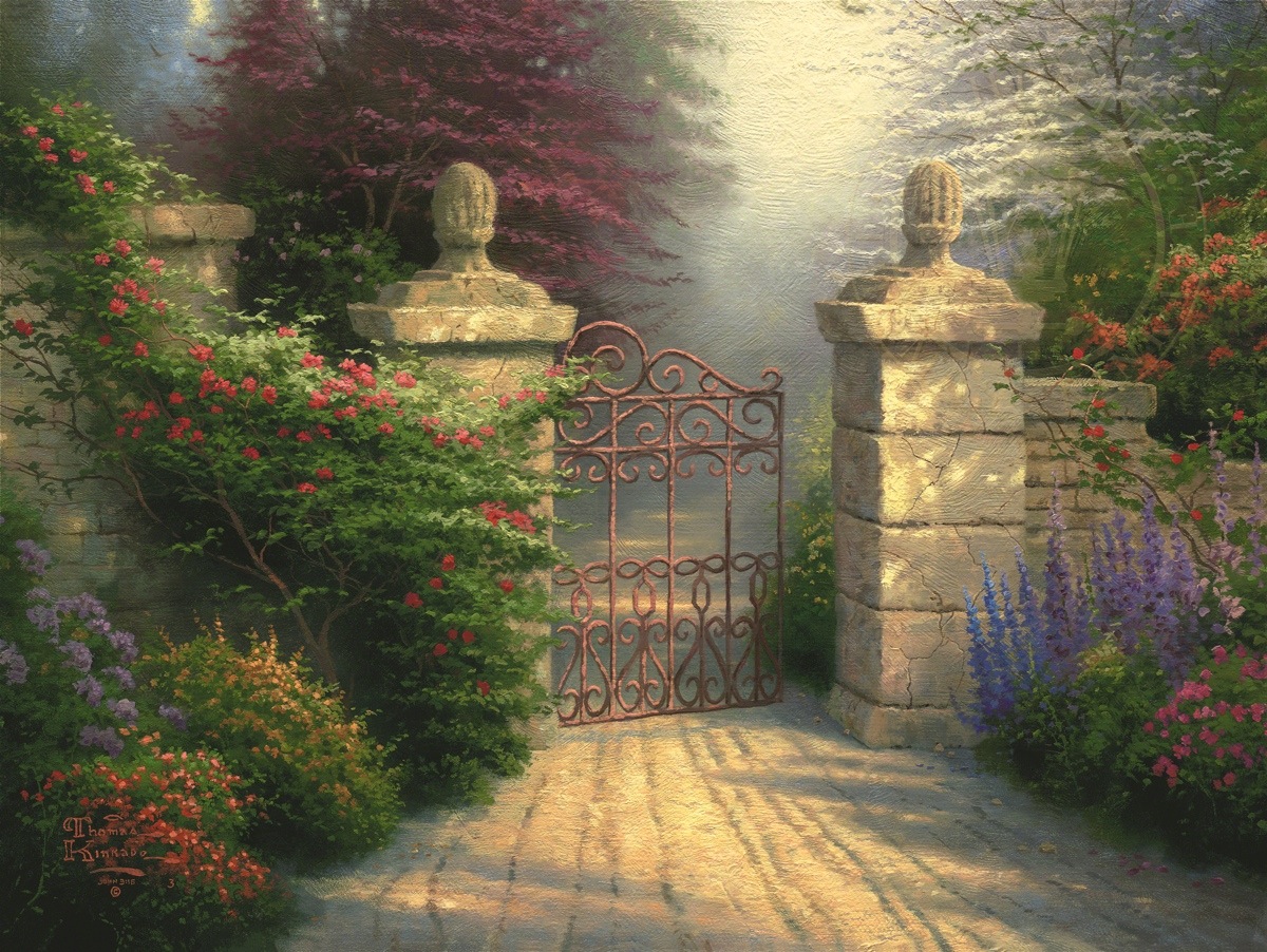 Thomas Kinkade Signed and Numbered Limited Edition Embellished Canvas: "The Open Gate"