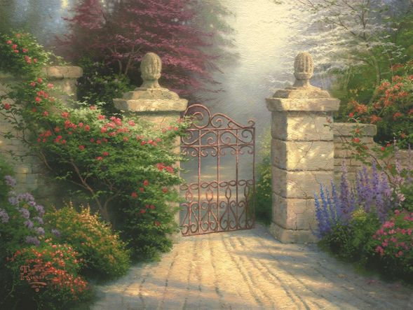 Thomas Kinkade Signed and Numbered Limited Edition Embellished Canvas: "The Open Gate"