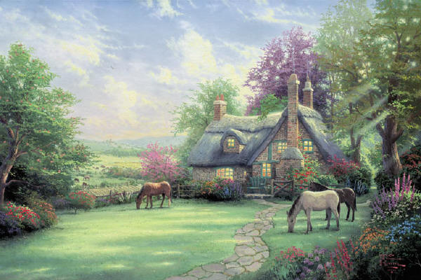 Thomas Kinkade Signed and Numbered Limited Edition Hand Embellished Canvas: "A Perfect Summer Day"
