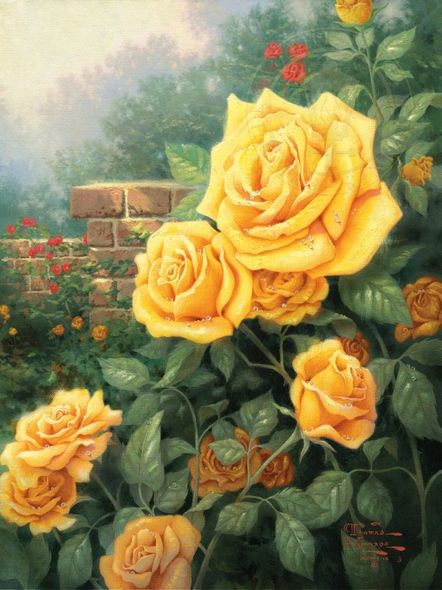 Thomas Kinkade Signed and Numbered Limited Edition Hand Embellished Canvas: "A Perfect Yellow Rose"