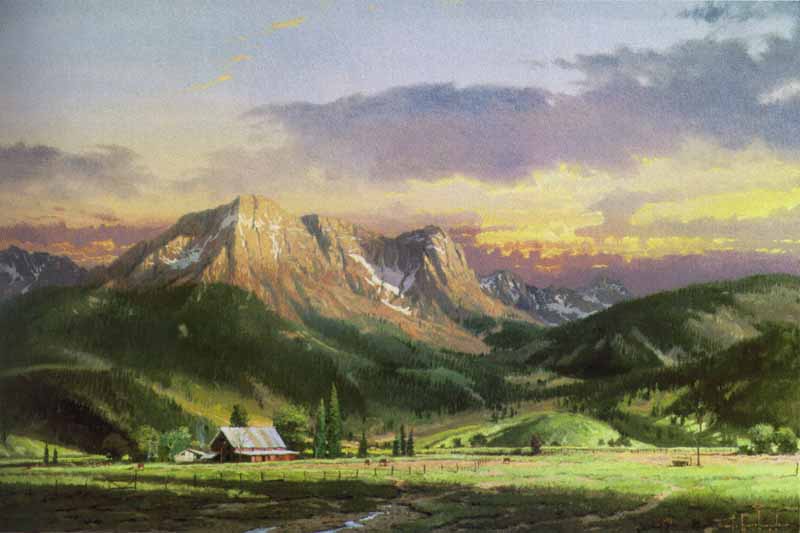 Thomas Kinkade Signed and Numbered Limited Edition Hand Embellished Canvas:"Dusk In The Valley "