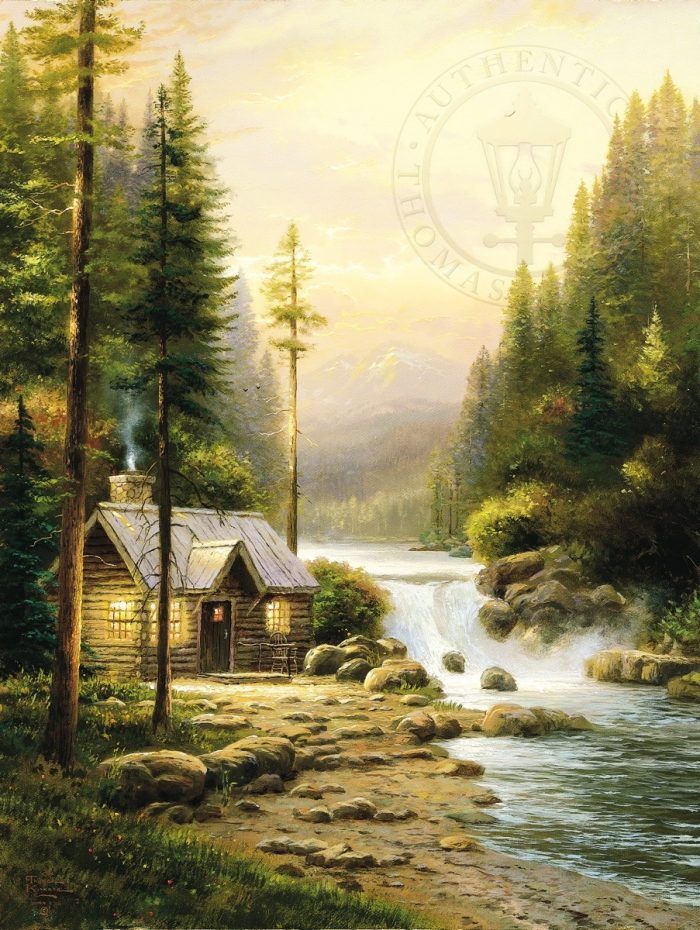 Thomas Kinkade Signed and Numbered Limited Edition Hand Embellished Canvas: "Evening in the Forest"