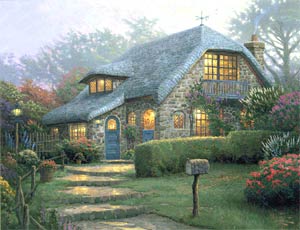 Thomas Kinkade Signed and Numbered Limited Edition Hand Embellished Canvas:"Lilac Cottage"