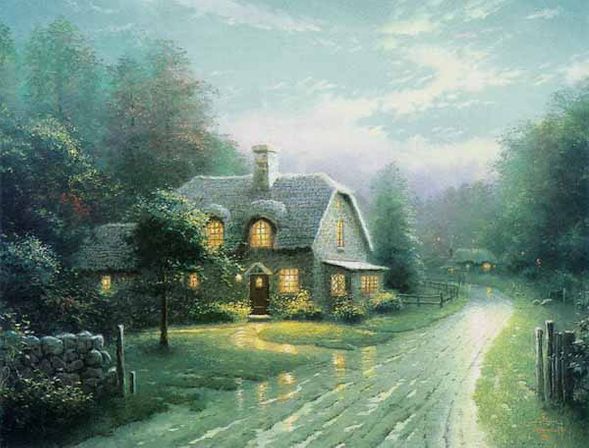 Thomas Kinkade Signed and Numbered Limited Edition Hand Embellished Canvas:"Moonlight Lane I"