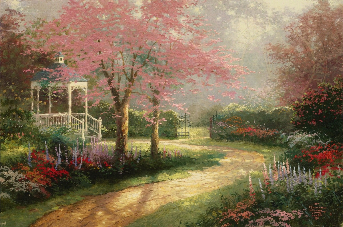 Thomas Kinkade Limited Edition Hand Embellished Canvas:"Morning Dogwood"