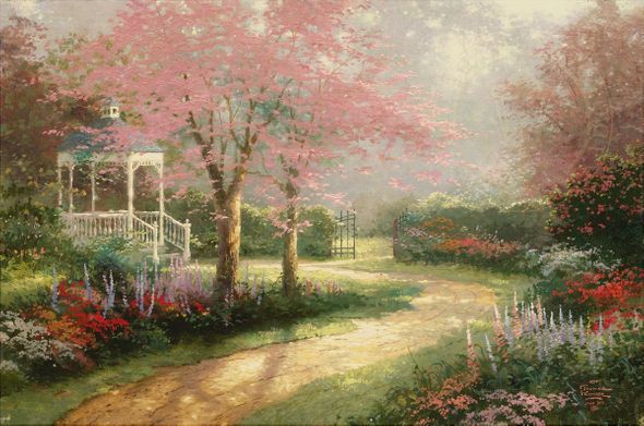 Thomas Kinkade Limited Edition Hand Embellished Canvas:"Morning Dogwood"