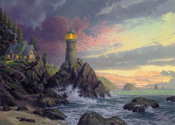 Thomas Kinkade Signed and Numbered Limited Edition Hand Embellished Canvas: "Rock of Salvation"