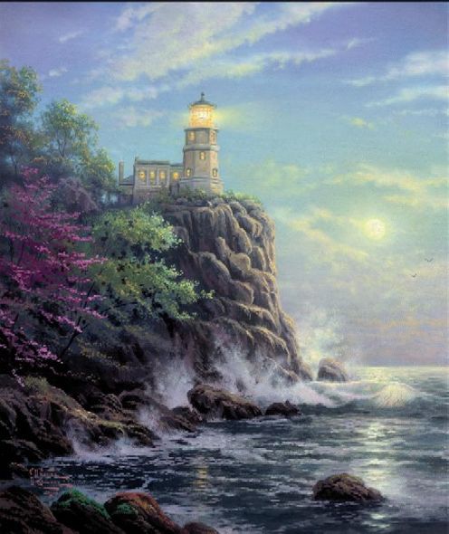 Thomas Kinkade Signed and Numbered Limited Edition Hand Embellished Canvas: "Split Rock Light"
