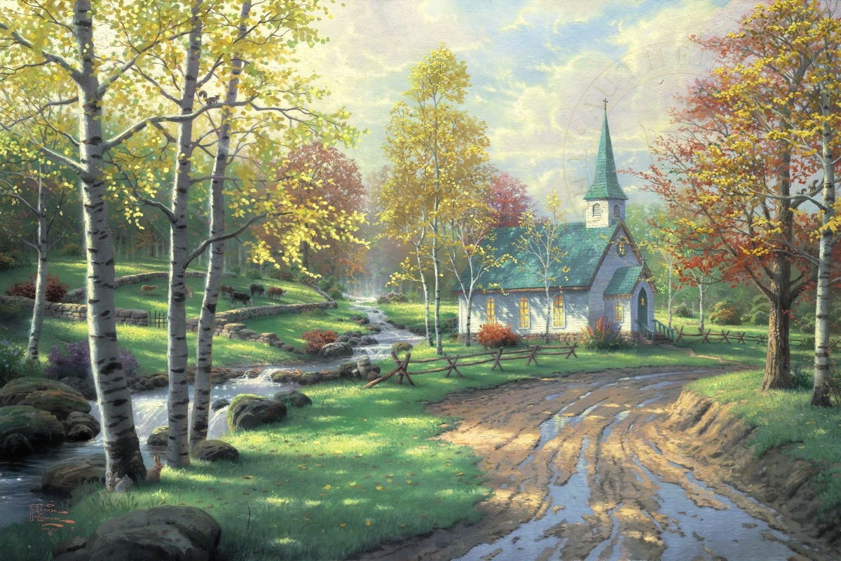 Thomas Kinkade Signed and Numbered Limited Edition Hand Embellished Canvas: "The Aspen Chapel"