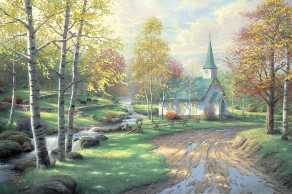 Thomas Kinkade Signed and Numbered Limited Edition Hand Embellished Canvas: "The Aspen Chapel"