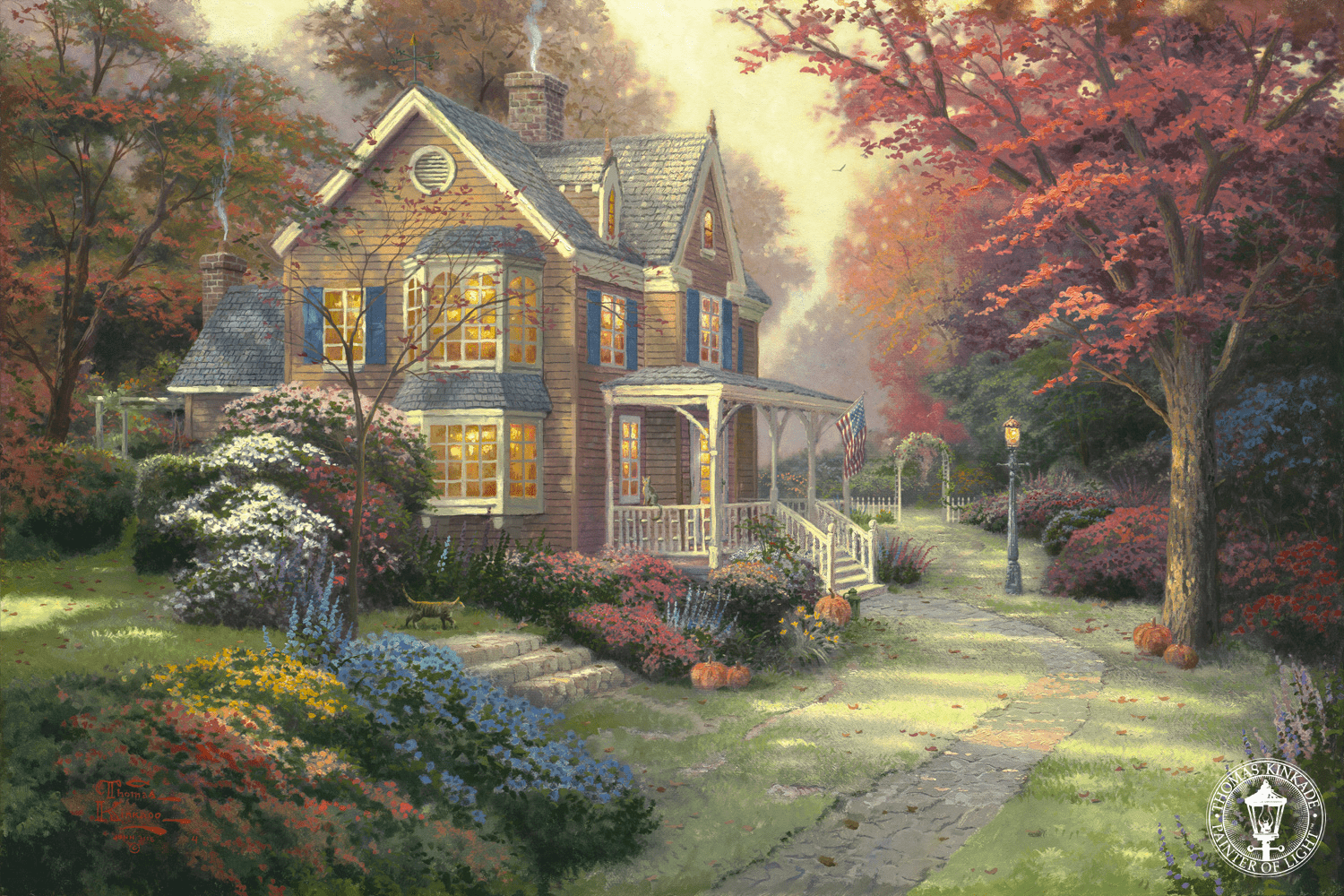 Thomas Kinkade Signed and Numbered Limited Edition Hand Embellished Canvas:"Victorian Autumn"