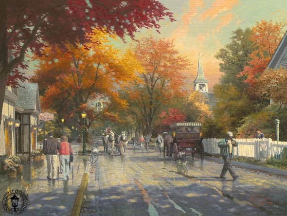 Thomas Kinkade Signed and Numbered Limited Edition Print and Hand Embellished Canvas: "Autumn on Mackinac Island"