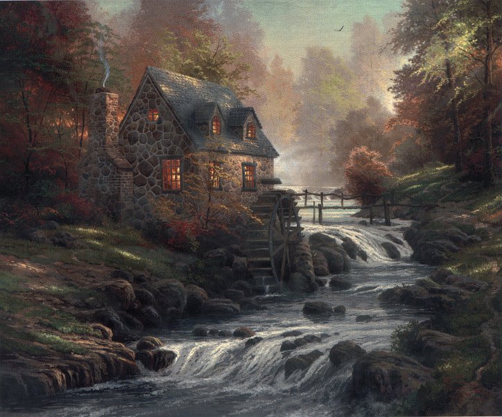 Thomas Kinkade Signed and Numbered Limited Edition Print and Hand Embellished Canvas:"Cobblestone Mill "