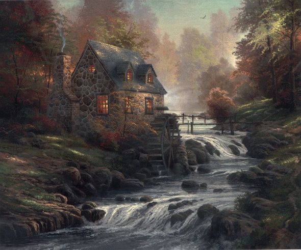 Thomas Kinkade Signed and Numbered Limited Edition Print and Hand Embellished Canvas:"Cobblestone Mill "