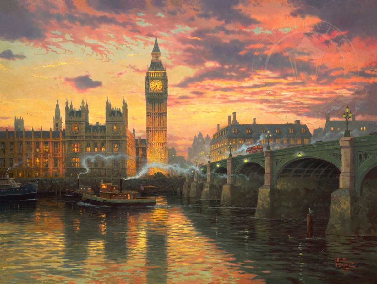 Thomas Kinkade Signed and Numbered Limited Edition Print and Hand Embellished Canvas: "London"