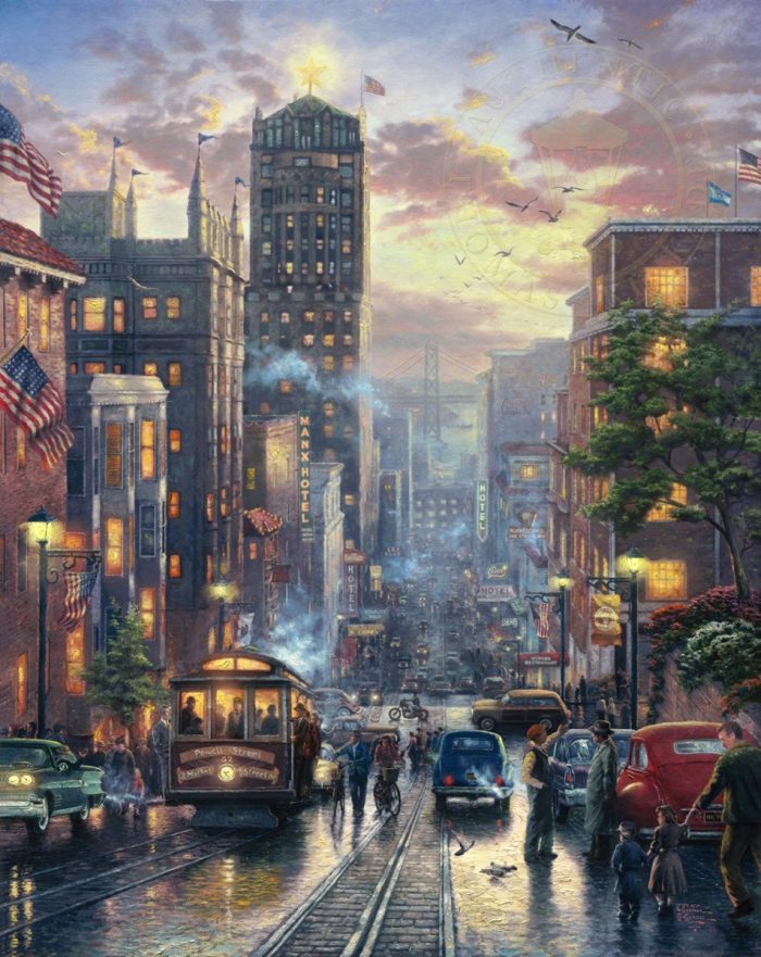 Thomas Kinkade Signed and Numbered Limited Edition Print and Hand Embellished Canvas:"San Francisco - Powell Street"
