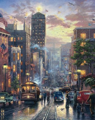 Thomas Kinkade Signed and Numbered Limited Edition Print and Hand Embellished Canvas:"San Francisco - Powell Street"