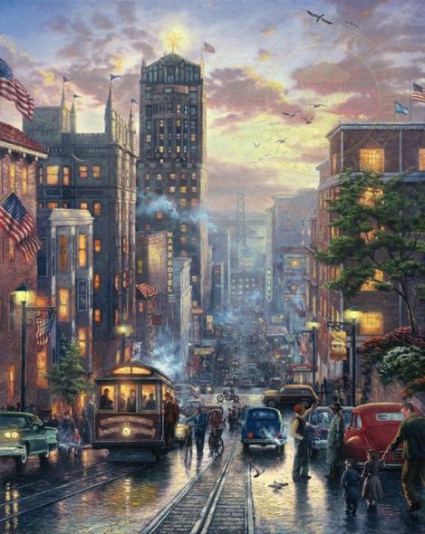 Thomas Kinkade Signed and Numbered Limited Edition Print and Hand Embellished Canvas:"San Francisco - Powell Street"