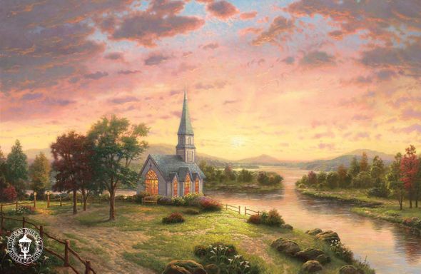 Thomas Kinkade Signed and Numbered Limited Edition Print and Hand Embellished Canvas: "Sunrise Chapel"