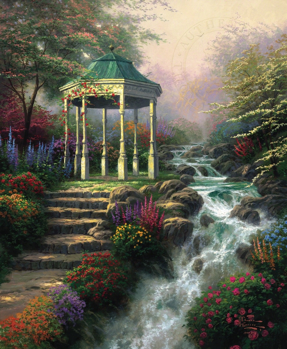Thomas Kinkade Limited Edition Hand Embellished Canvas:"Sweetheart Gazebo"