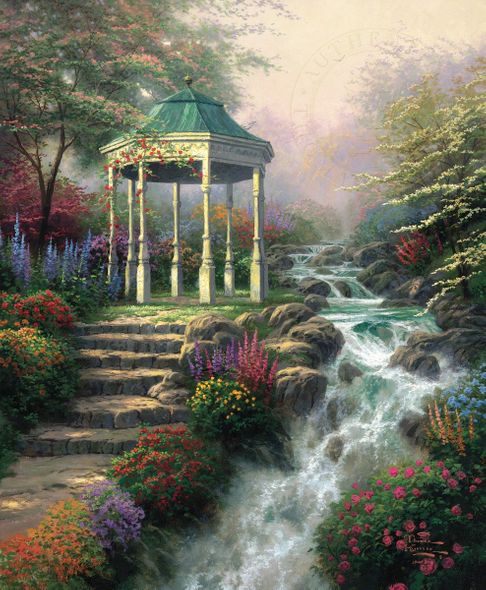 Thomas Kinkade Limited Edition Hand Embellished Canvas:"Sweetheart Gazebo"