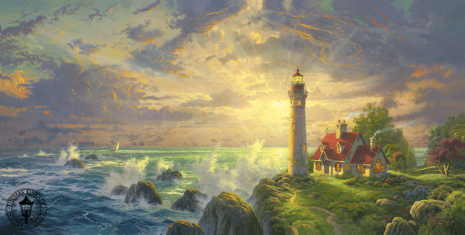 Thomas Kinkade Signed and Numbered Limited Edition Print and Hand Embellished Canvas:"The Guiding Light"