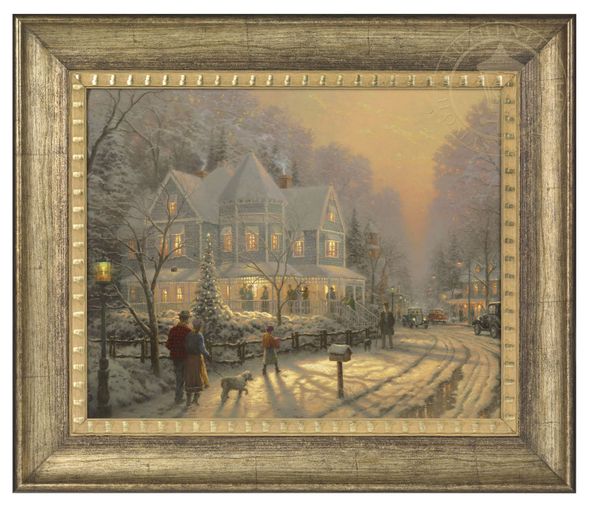 Thomas Kinkade Studios: "A Holiday Gathering - 16' x 20' Brushstroke Vignette (Burnished Gold Frame)"