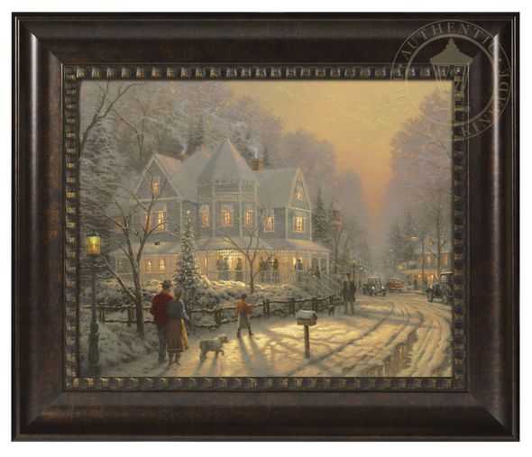 Thomas Kinkade Studios: "A Holiday Gathering - 16' x 20' Brushstroke Vignette (Rich Burl Frame)"