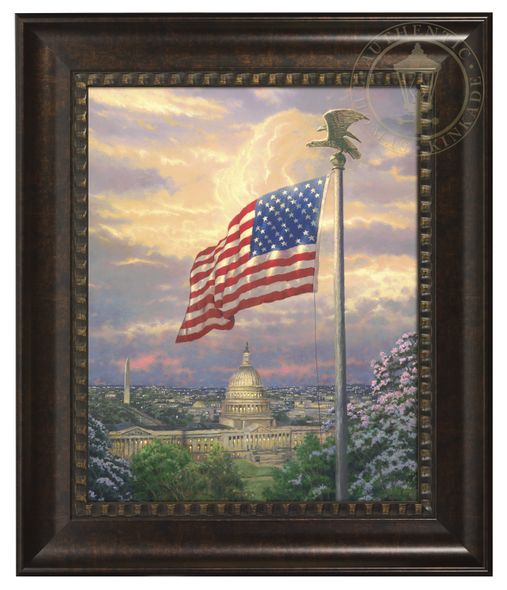 Thomas Kinkade Studios: "Americas Pride - 16' x 20' Brushstroke Vignette (Rich Burl Frame)"