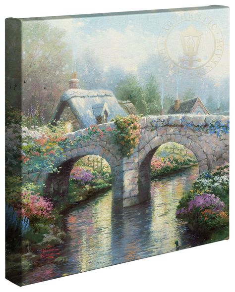 Thomas Kinkade Studios: "Blossom Bridge - 14'x14' Gallery Wrapped Canvas"
