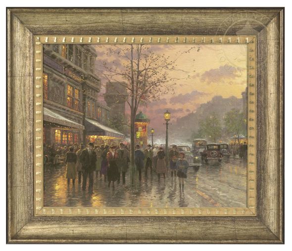Thomas Kinkade Studios: "Boulevard Lights, Paris - 16' x 20' Brushstroke Vignette (Burnished Gold Frame)"